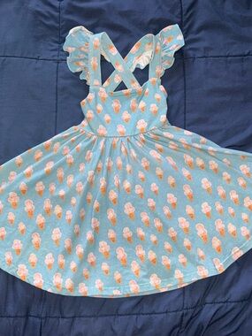 Toddler Girl’s Blue Ice Cream Cotton Sundress with Ruffle Straps